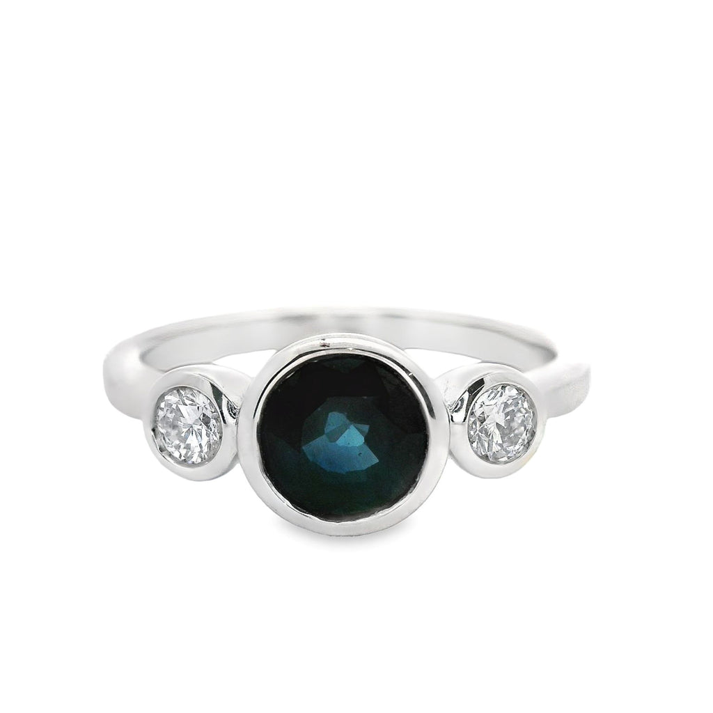 18ct White Gold Bezel Set Australian Sapphire And Diamond Trilogy