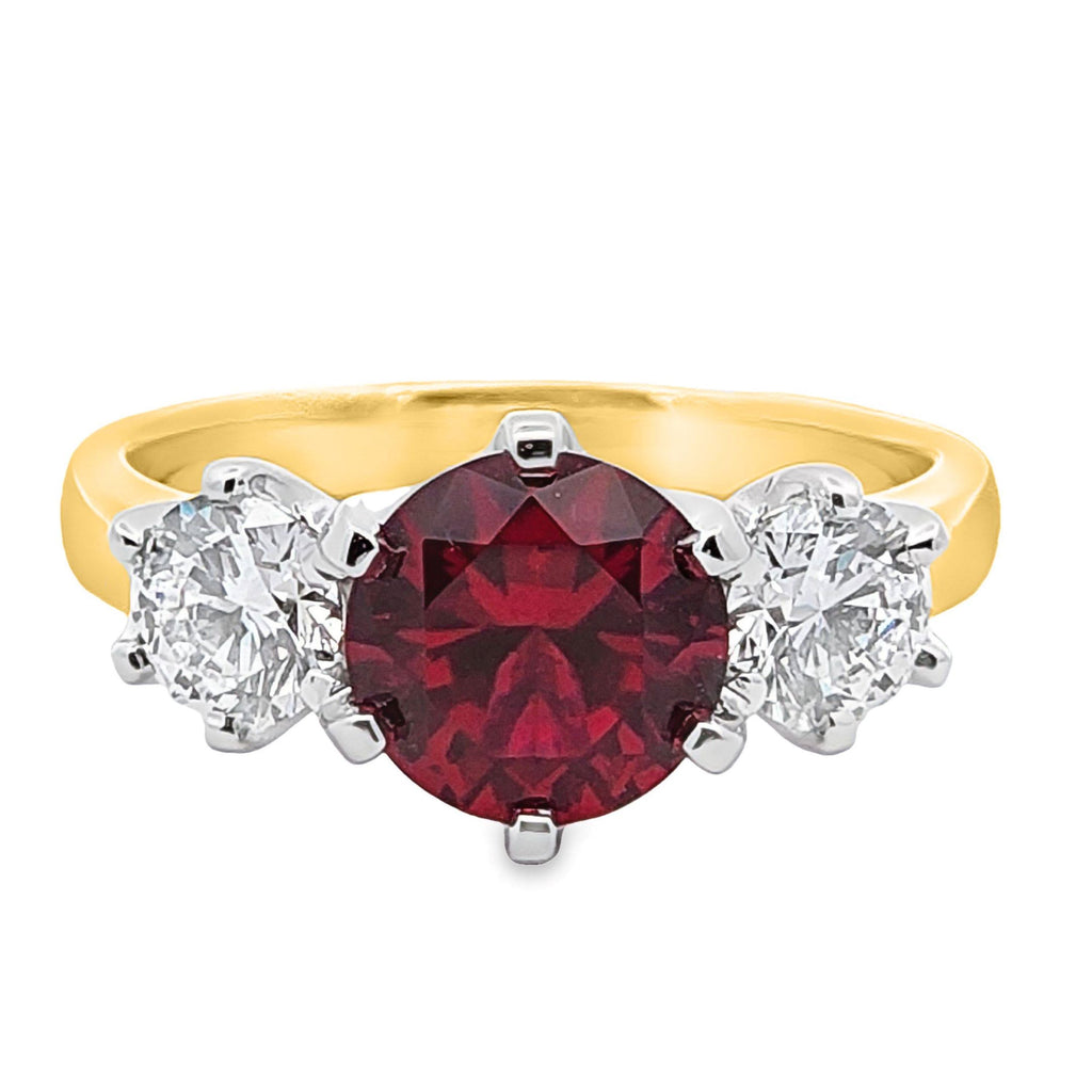 18ct Yellow Gold Lab Grown Ruby And Diamond Trilogy Ring – Duffs