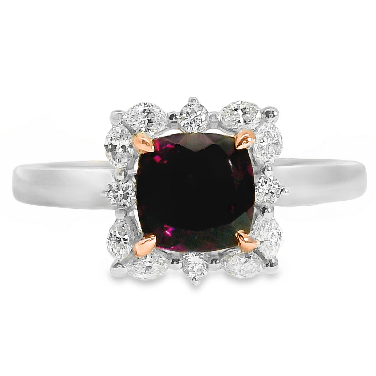 9ct White And Rose Gold Rhodolite Garnet And Lab Grown Diamond Marilyn Ring