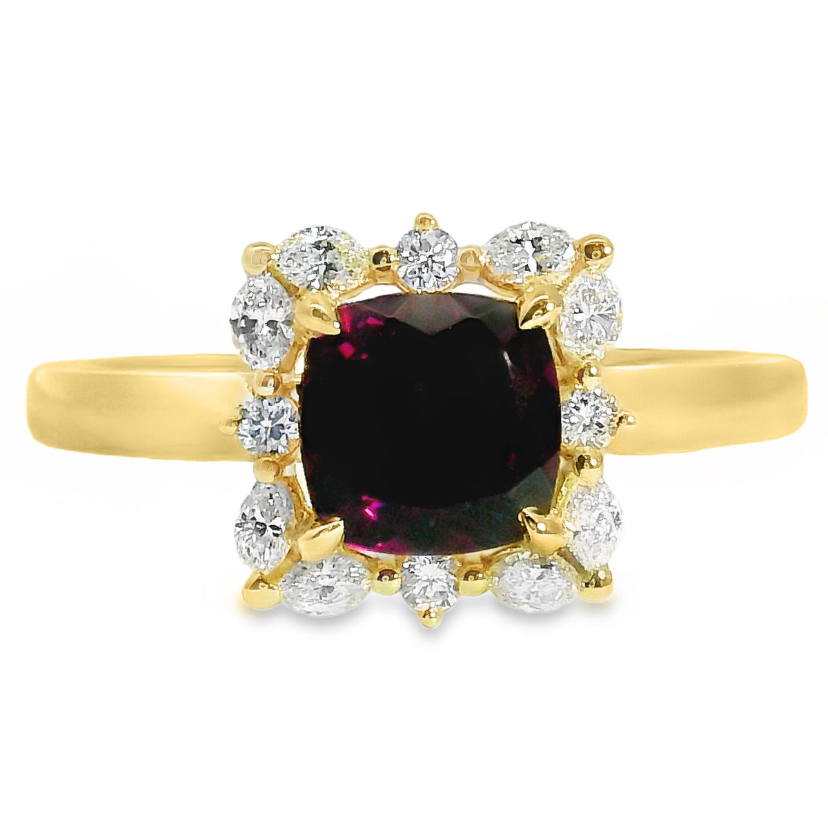 9ct Yellow Gold Rhodolite Garnet And Lab Grown Diamond Marilyn Ring