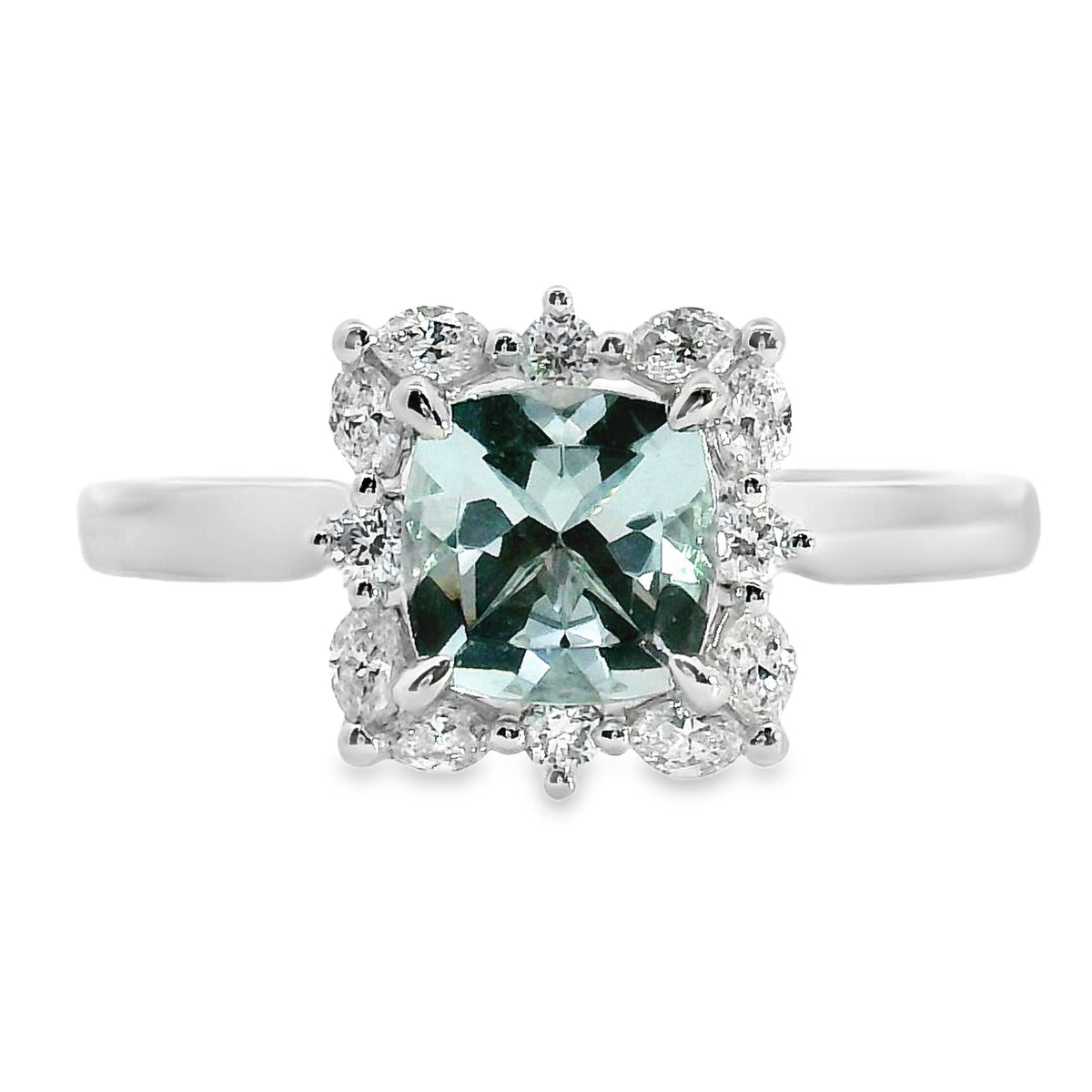 9ct White Gold Aquamarine And Lab Grown Diamond Marilyn Ring