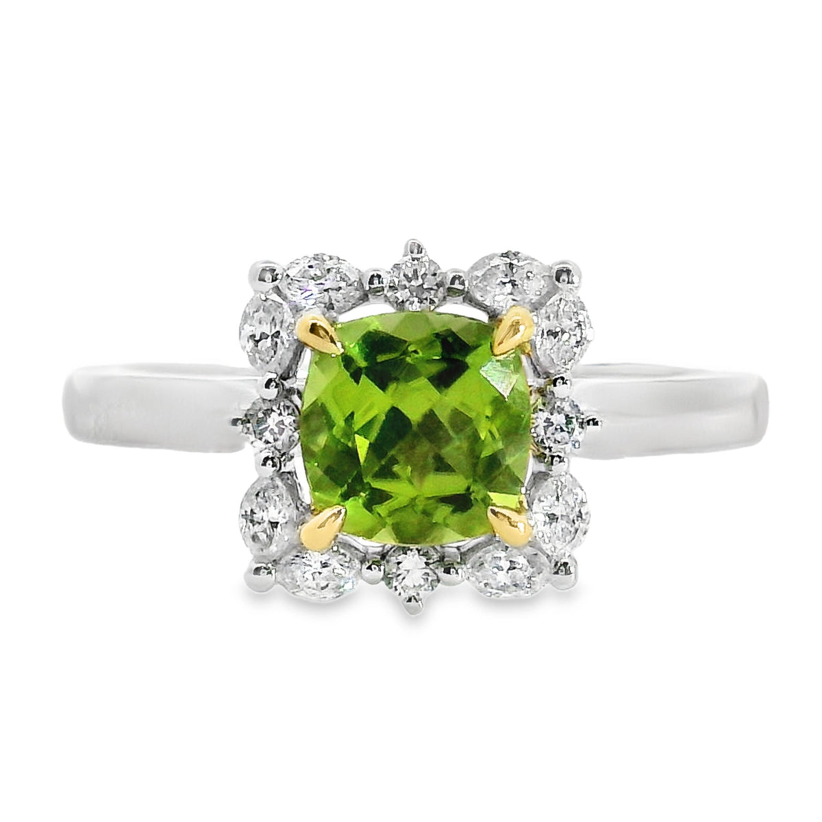 9ct White And Yellow Gold Natural Peridot And Lab Grown Diamond Marilyn Ring