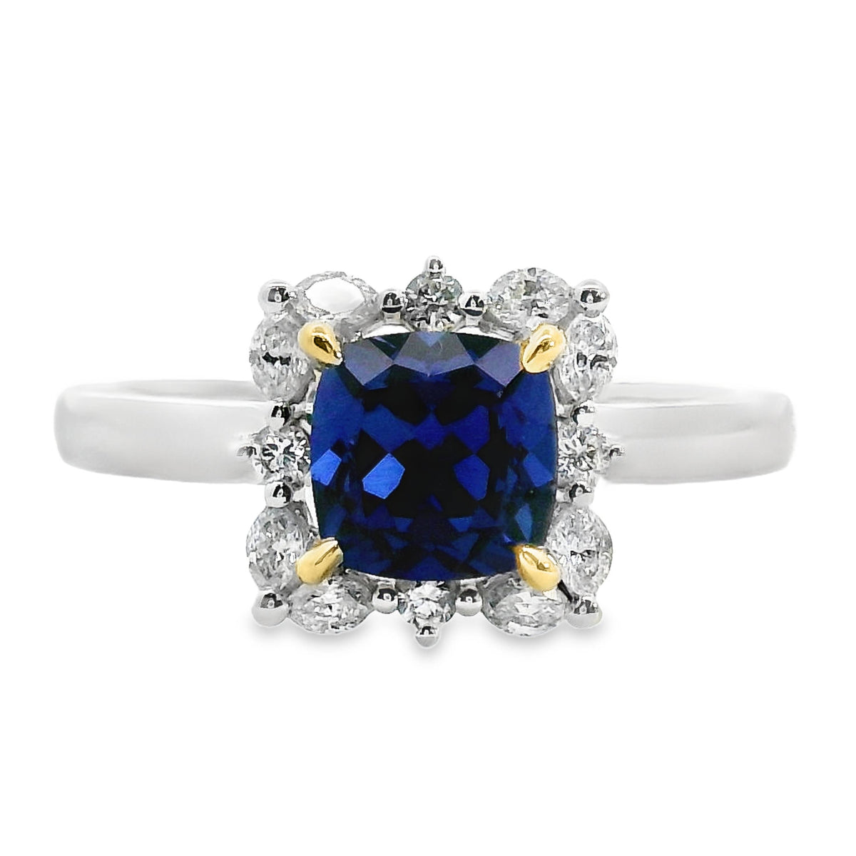 9ct White And Yellow Gold Lab Grown Sapphire And Diamond Marilyn Ring