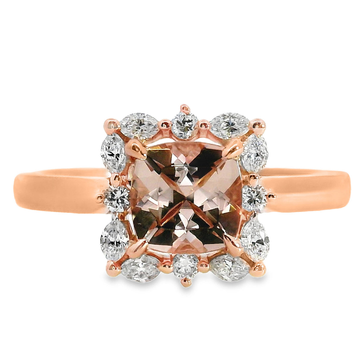 9ct Rose Gold Morganite And Lab Grown Diamond Marilyn Ring