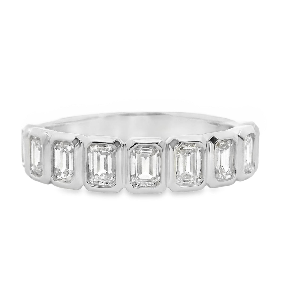 9ct White Gold Lab Grown Diamond Emerald Cut Bezel Set Ring