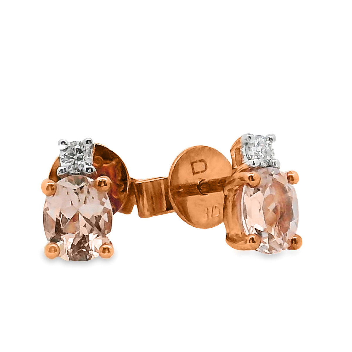 9ct Rose Gold Morganite And Single Diamond Stud Earrings