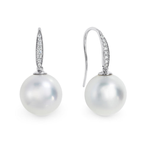 White gold South Seas pearl and diamond drop earrings - Duffs Jewellers