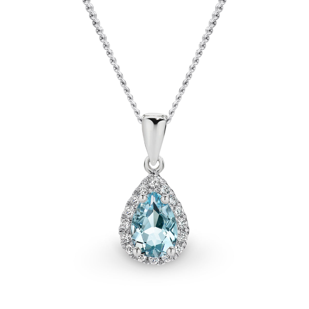 9CT White Gold Aquamarine and Diamond Pendant - Duffs Jewellers
