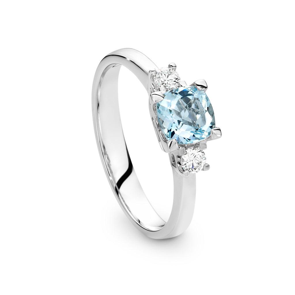 9ct White Gold Aquamarine And Diamond Trilogy Ring – Duffs Jewellers