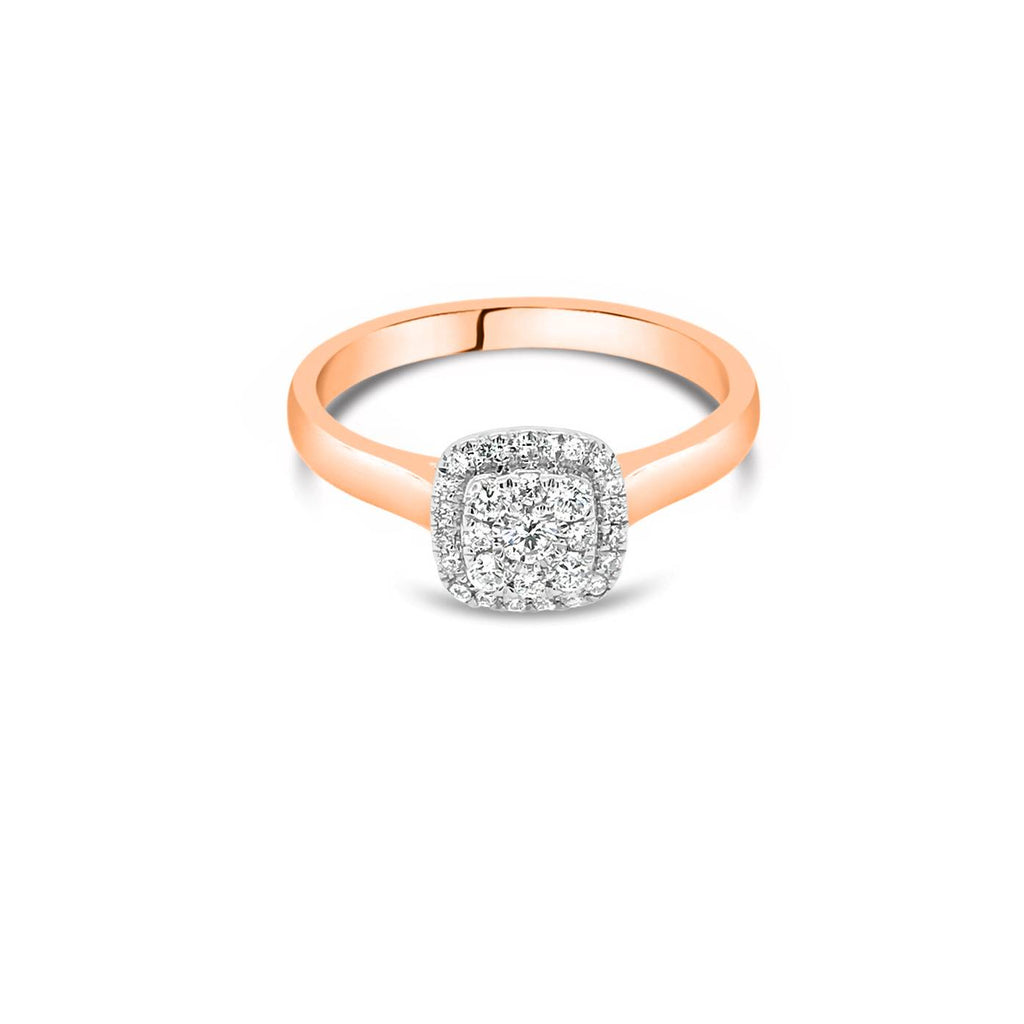 9CT Rose Gold Square Cluster Diamond Ring TDW = 0.25ct