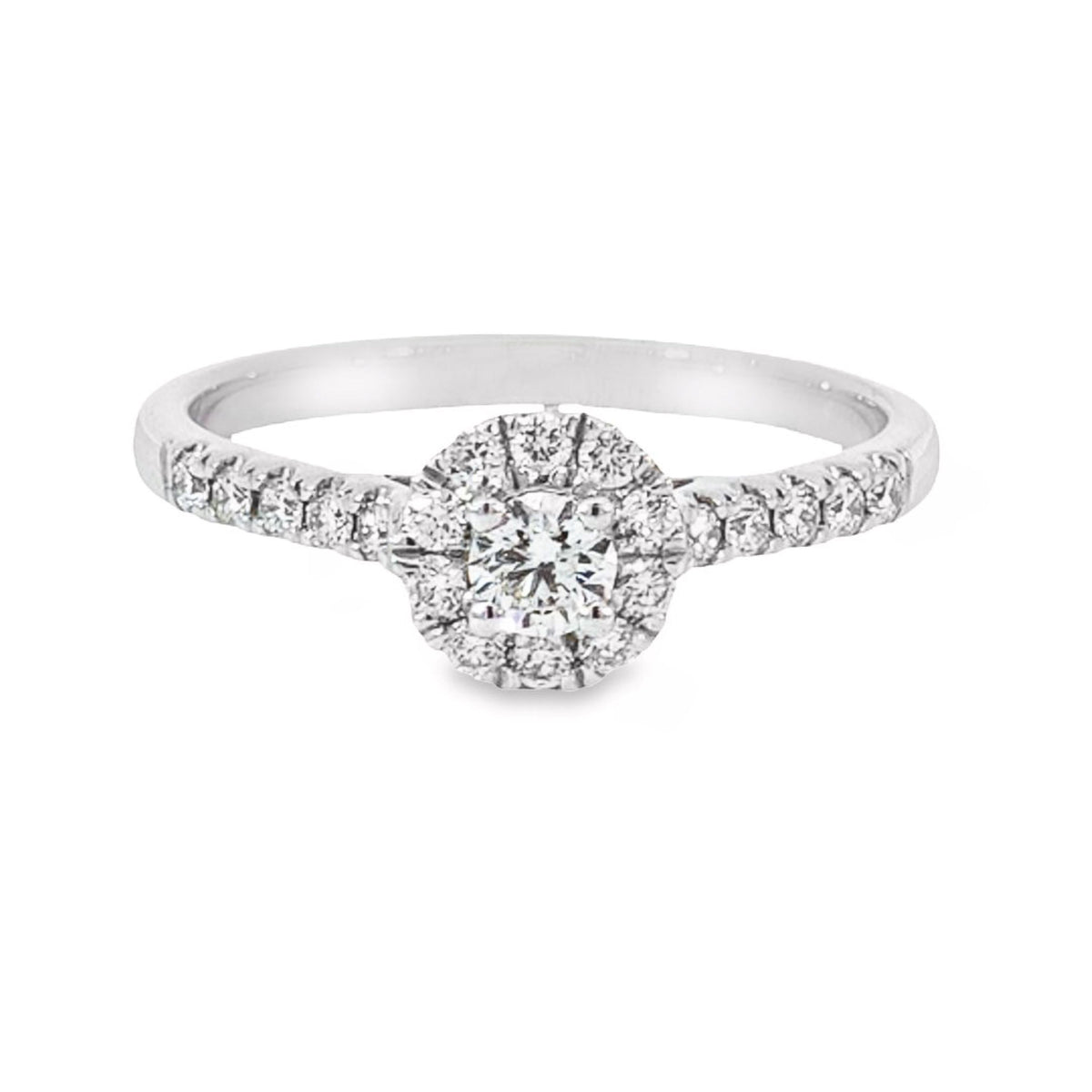 9ct WG Diamond (1 X RBC = 0.20ct & 20 X RBC = 0.32ct JK/P1) claw set halo ring