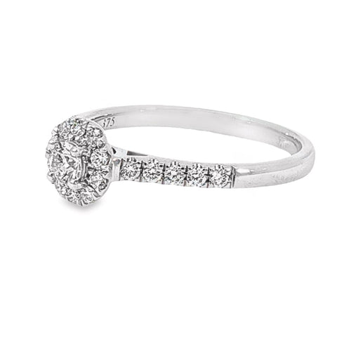 9ct WG Diamond (1 x RBC = 0.20ct & 20 x RBC = 0.32ct JK/P1) claw set halo ring