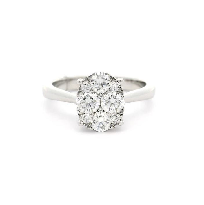 9ct White Gold Oval Shaped Cluster Set Diamond Ring TDW = 0.75ct