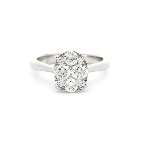 9ct White Gold Oval Shaped Cluster Set Diamond Ring TDW = 0.75ct