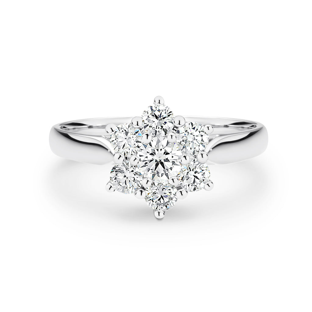 Renai 18ct White Gold Natural Diamond Star Cluster Ring TDW = 1.00ct