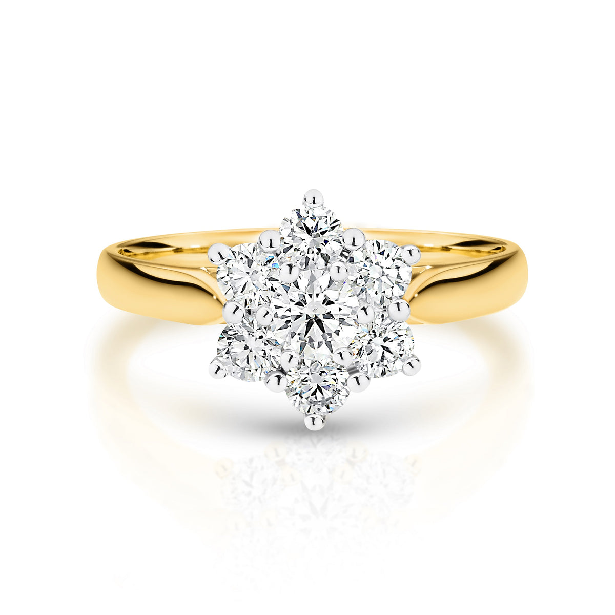 Renai 18ct Yellow Gold Natural Diamond Star Cluster Ring TDW 1.00ct