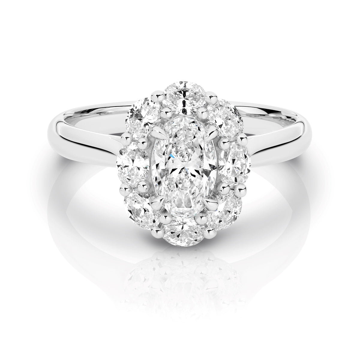 18ct White Gold Oval Cut Natural Diamond Halo Ring TDW = 1.57ct