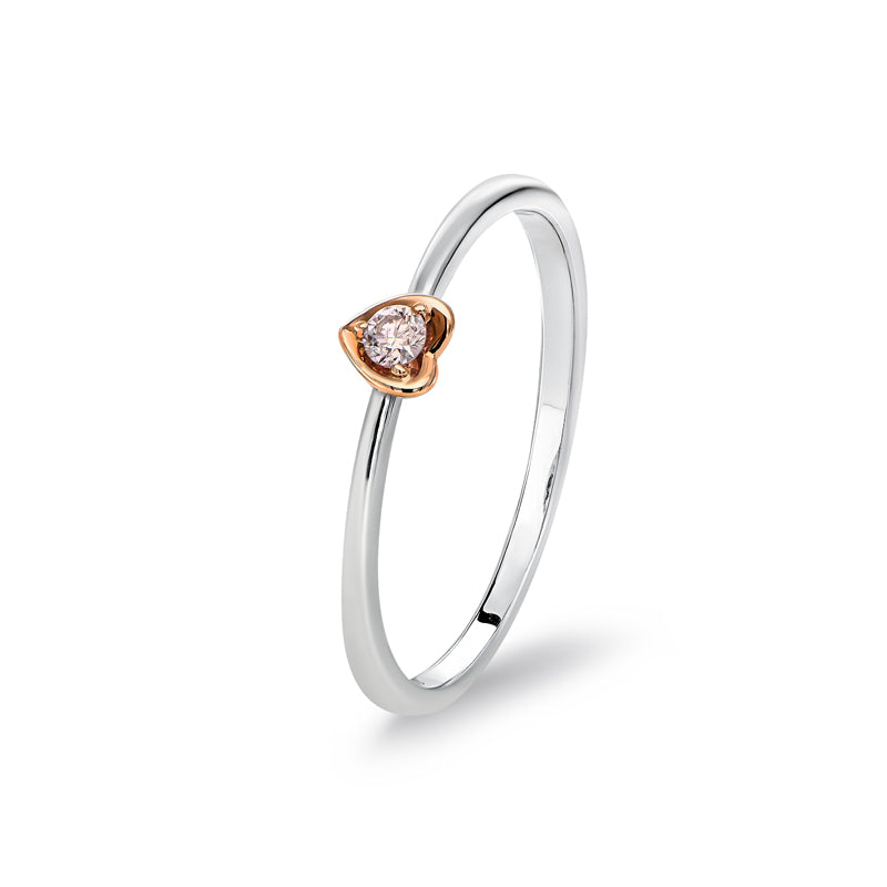 18ct White and Rose Gold Blush Pink Diamond Heart Shape Stacking Ring