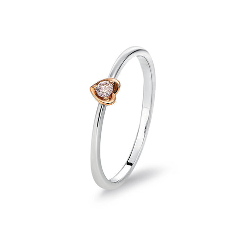 18ct White and Rose Gold Blush Pink Diamond Heart Shape Stacking Ring