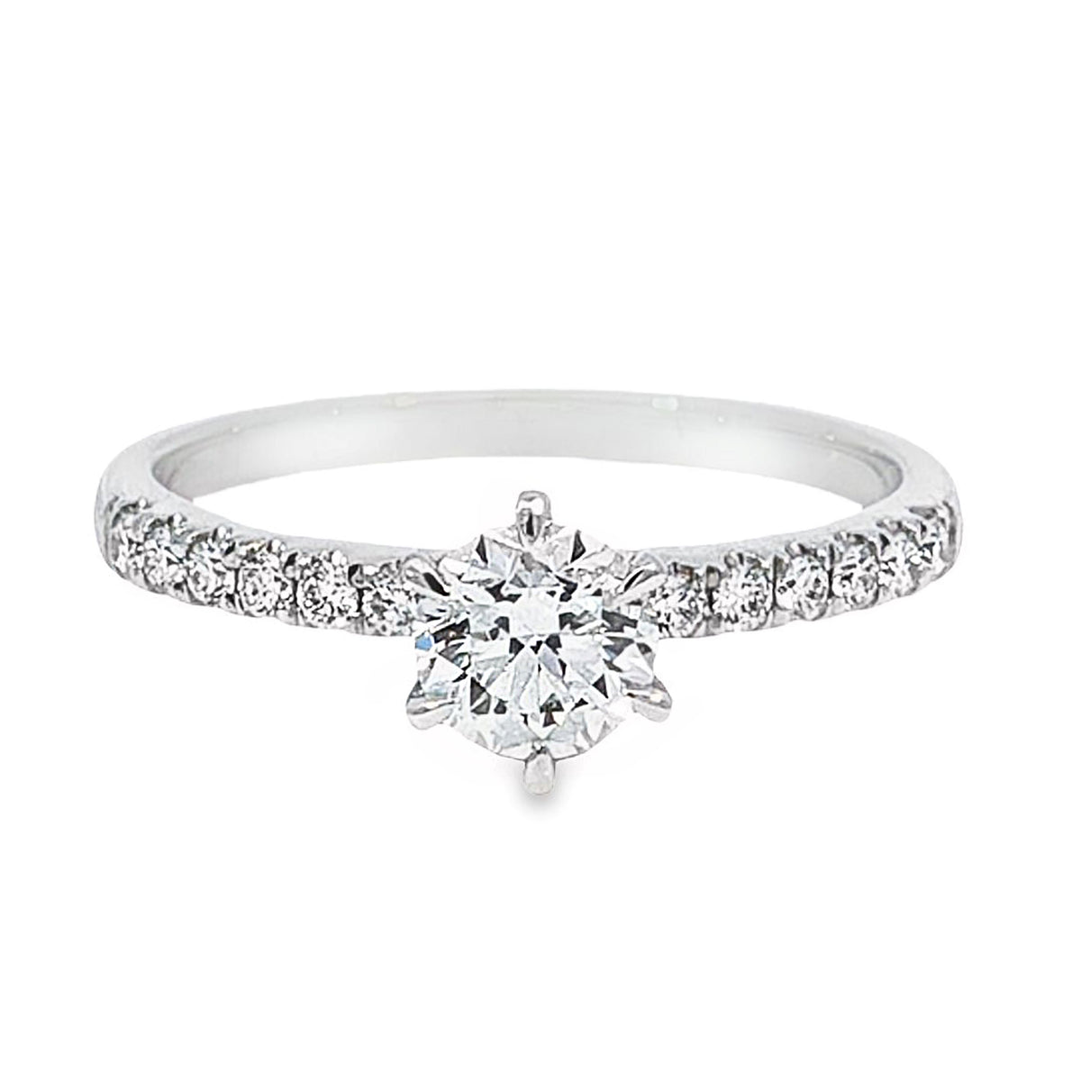 18ct White Gold 0.70ct Round Brilliant Cut Solitaire Ring With Diamond Set Band