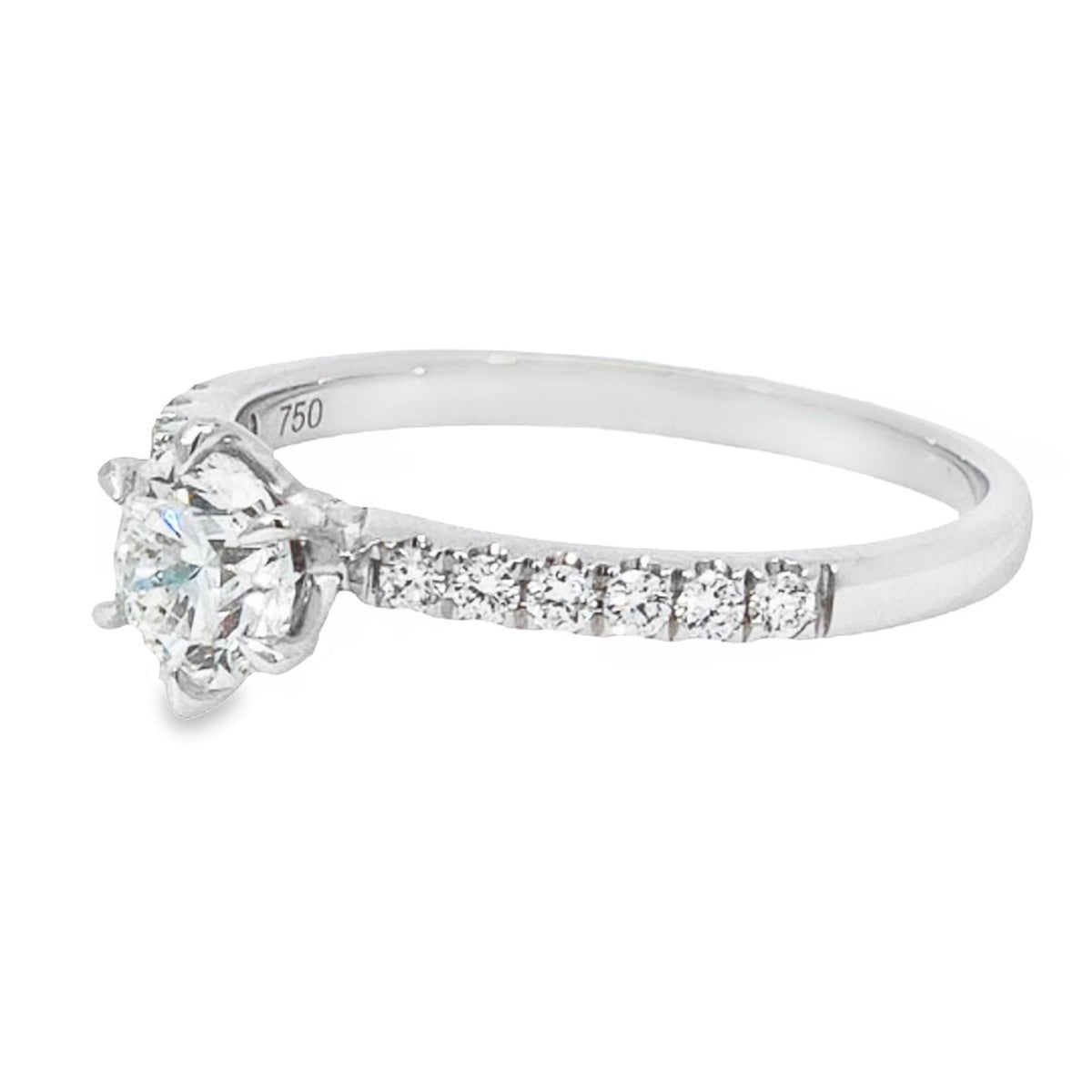 18ct White Gold 0.70ct Round Brilliant Cut Solitaire Ring With Diamond Set Band