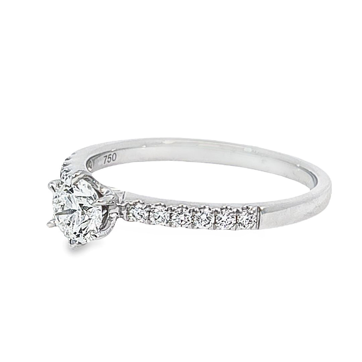 18ct White Gold 0.50ct Round Brilliant Cut Solitaire Ring With Shoulder Diamonds