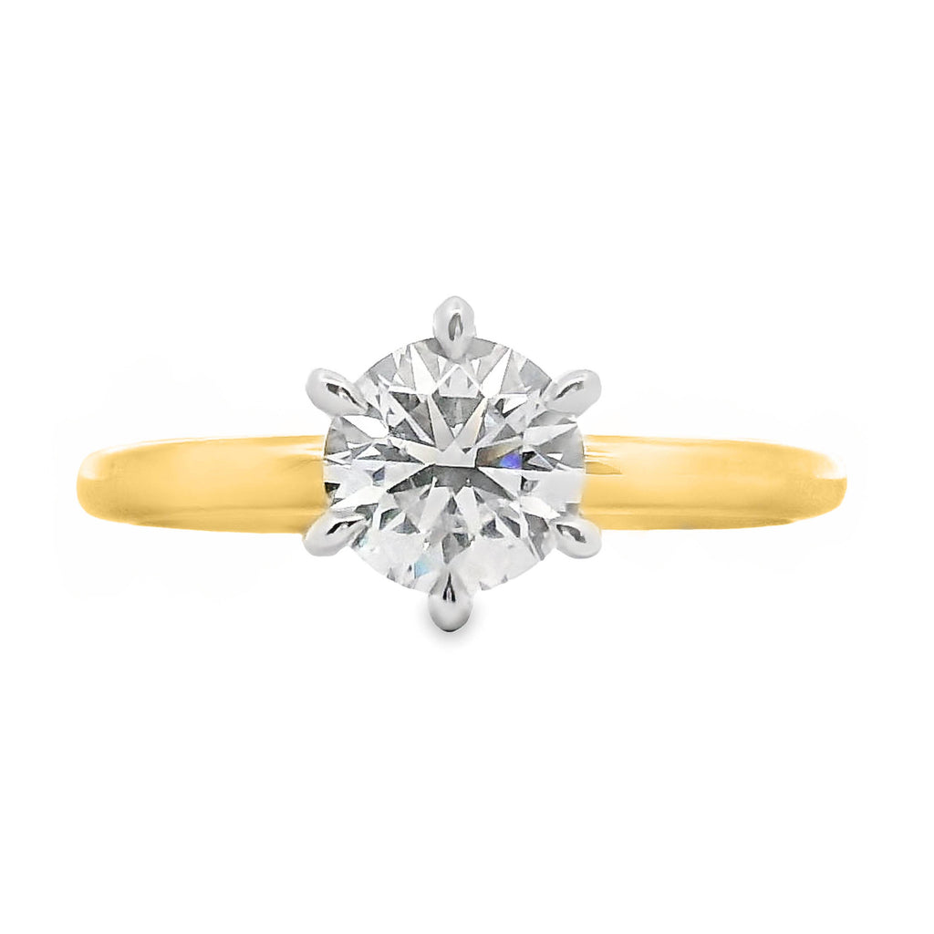 18ct Yellow And White Gold Natural Diamond Solitaire Ring