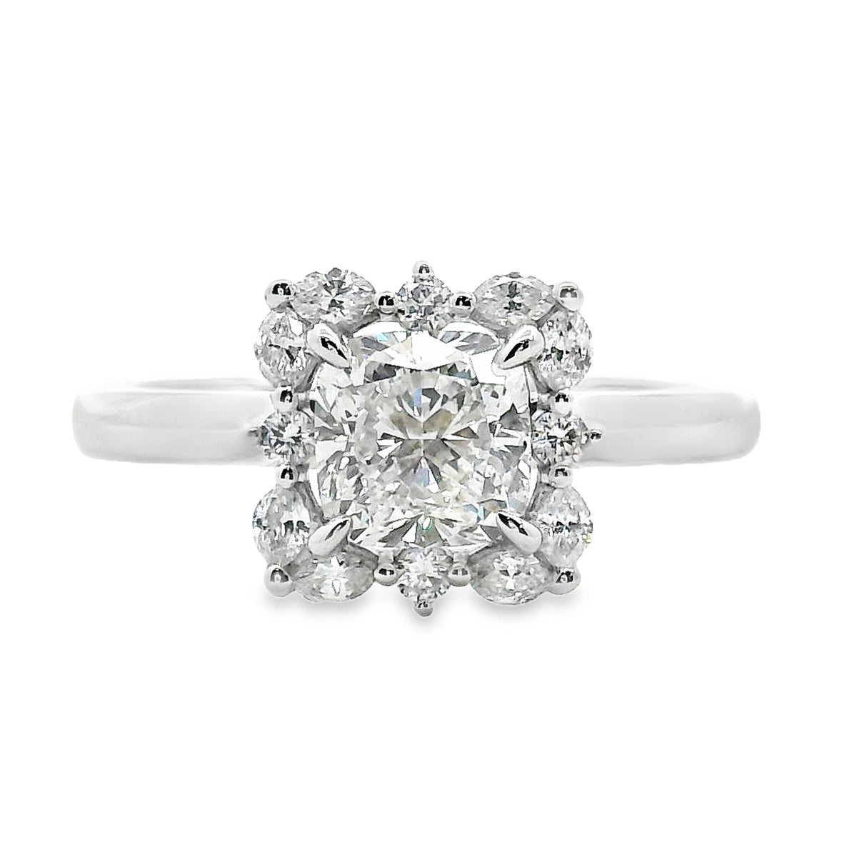 9ct White Gold Cushion Cut Fancy Halo Lab Grown Diamond Marilyn Ring
