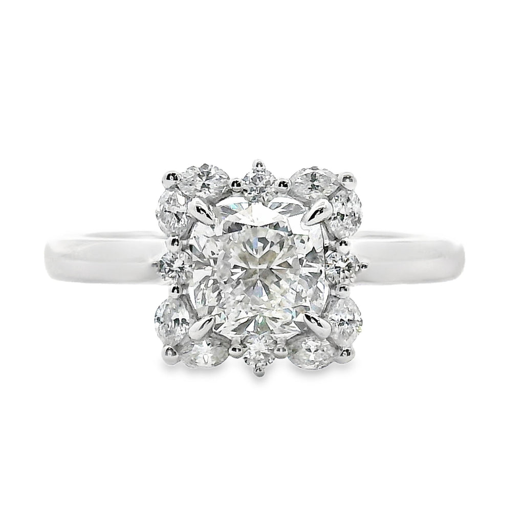 9ct White Gold Cushion Cut Fancy Halo Lab Grown Diamond Marilyn Ring