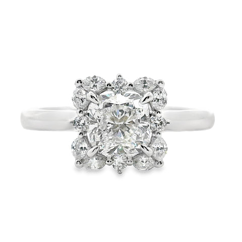 9ct White Gold Cushion Cut Fancy Halo Lab Grown Diamond Marilyn Ring