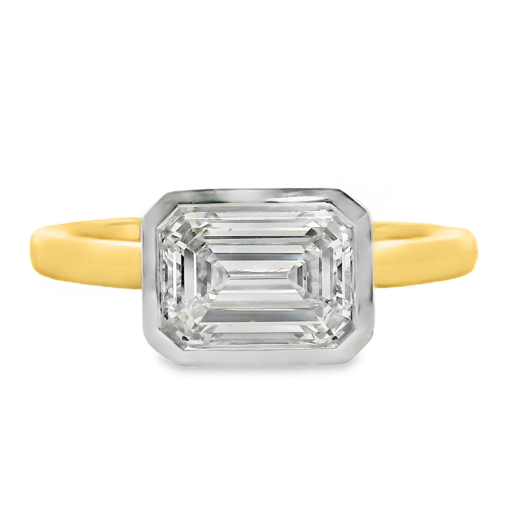 Mara 18ct Yellow And White Gold Emerald Cut Bezel Set Ring
