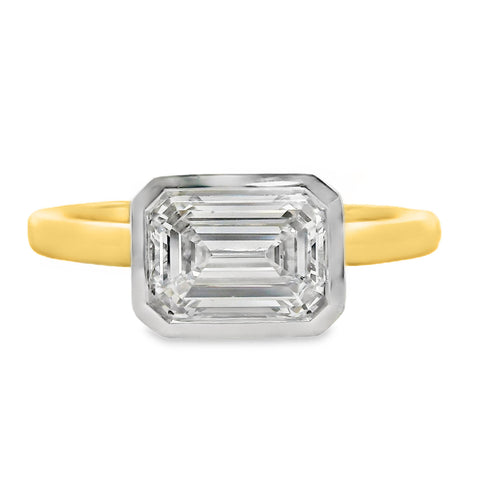Mara 18ct Yellow And White Gold Emerald Cut Bezel Set Ring