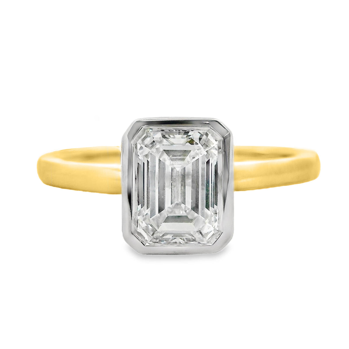 Norah 18ct Yellow And White Gold Emerald Cut Bezel Set Solitaire Ring