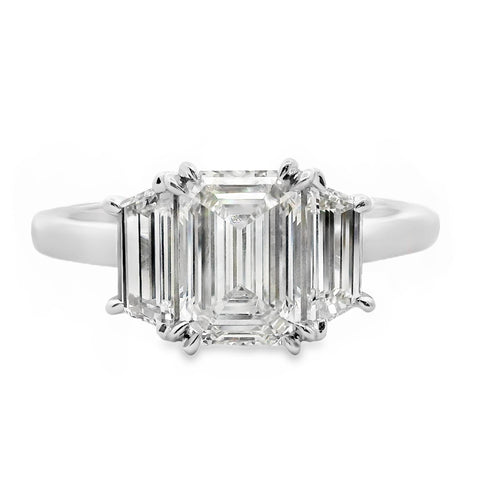 Adelaide 18ct White Gold Emerald And Trapezoid Cut Trilogy Ring