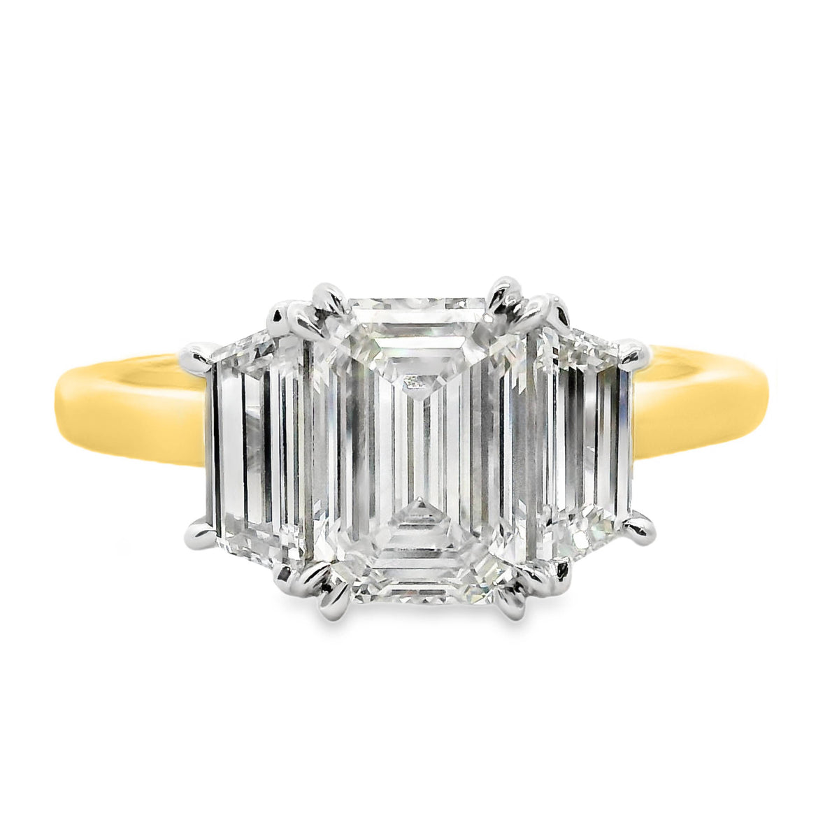 Adelaide 18ct Yellow And White Gold Emerald And Trapezoid Cut Trilogy Ring