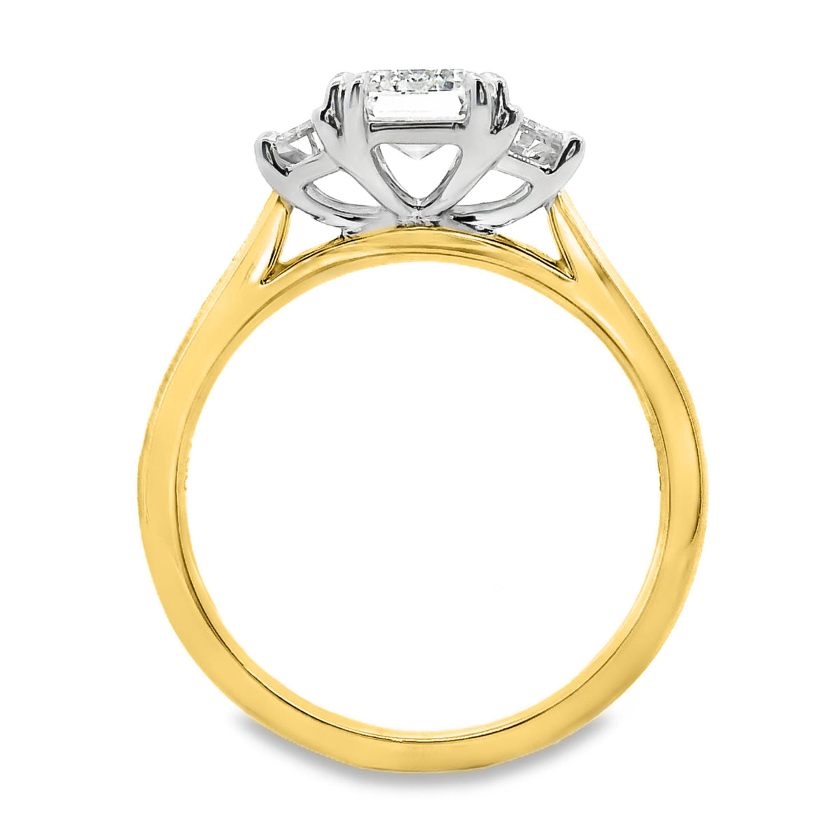 Adelaide 18ct Yellow And White Gold Emerald And Trapezoid Cut Trilogy Ring
