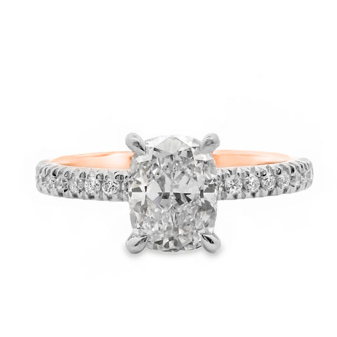 Maisie 18ct Rose And White Gold Cushion Cut Hidden Halo Ring