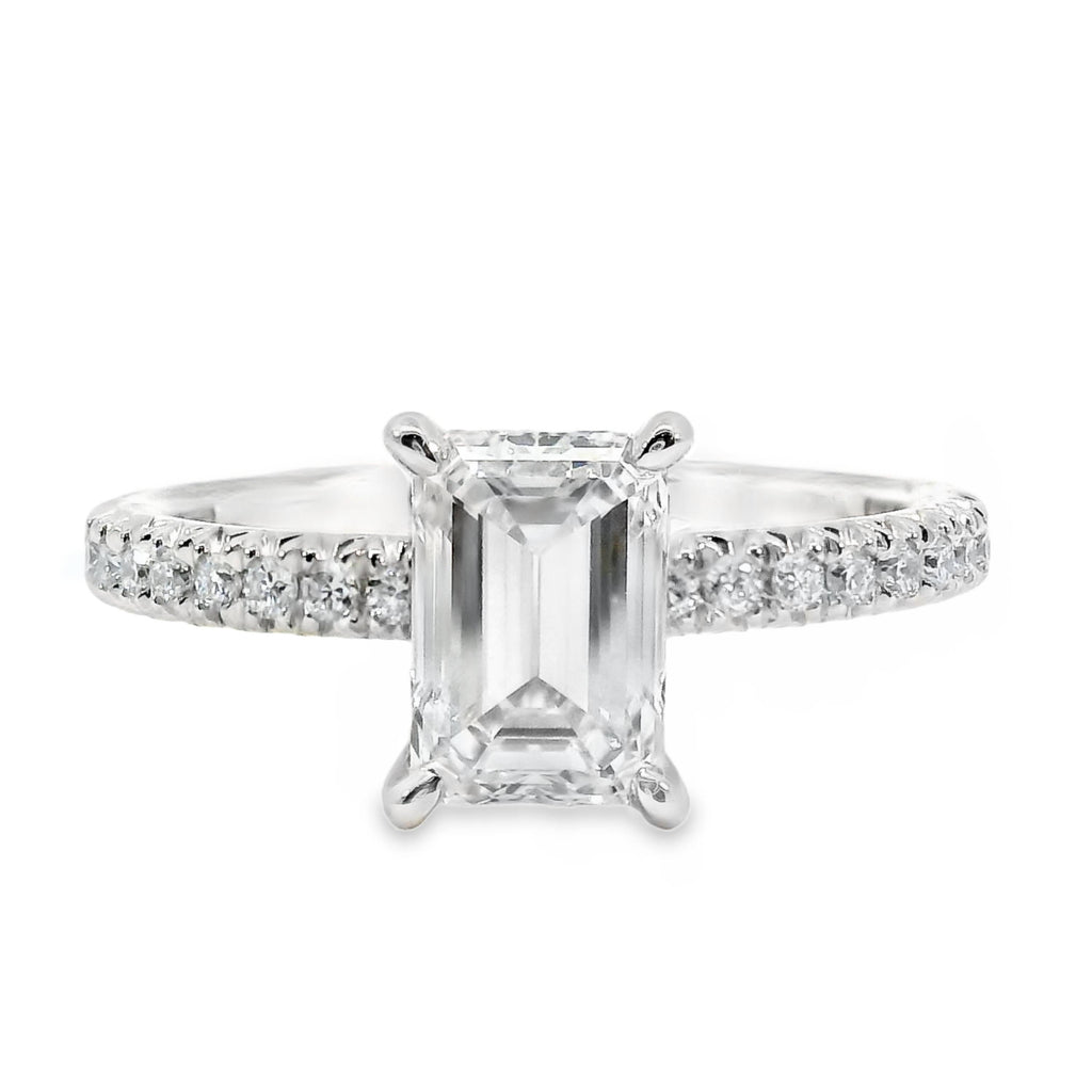 Hazel 18ct White Gold Emerald Cut Solitaire Hidden Halo Ring