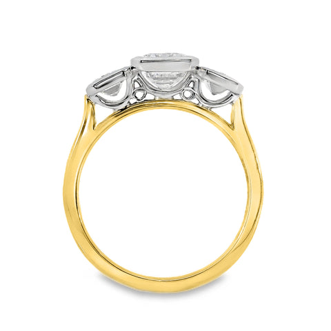 London 18ct Yellow And White Gold Emerald Cut Bezel Set Trilogy Ring