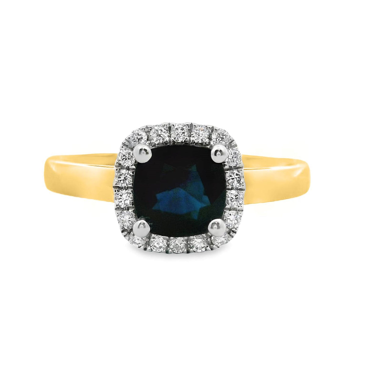 9ct Yellow Gold Natural Sapphire And Diamond Halo Set Ring