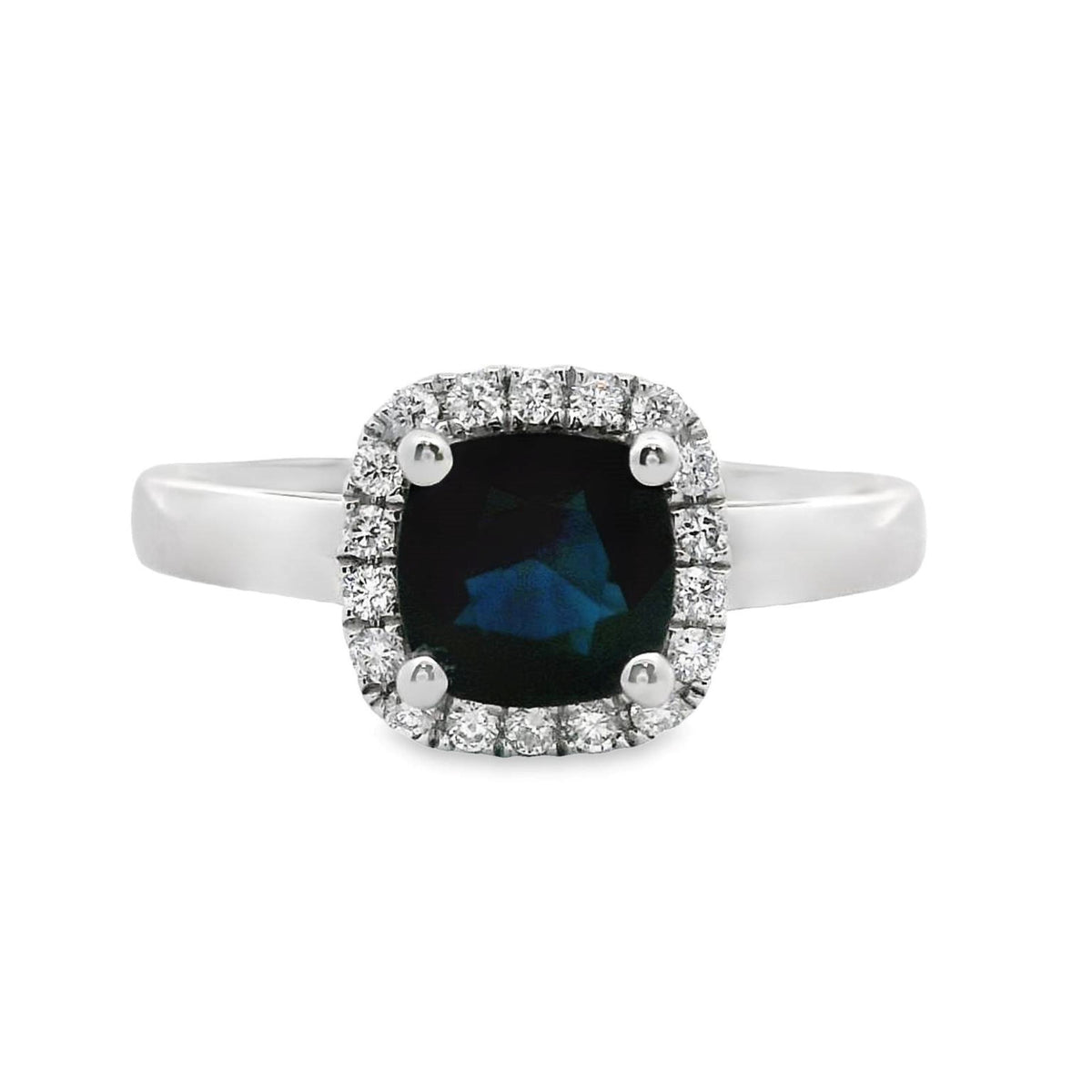 9ct White Gold Natural Sapphire And Diamond Halo Set Ring