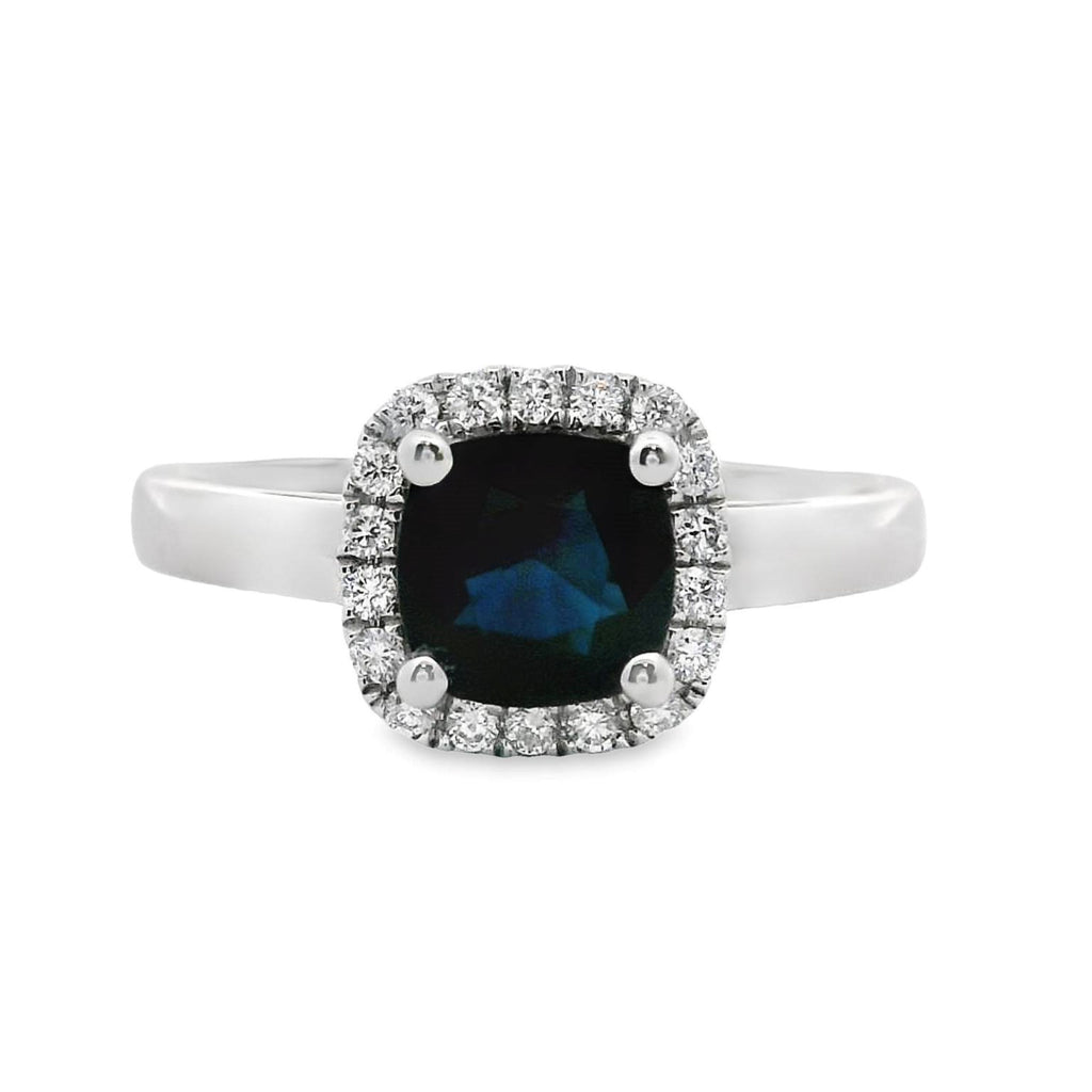 9ct White Gold Natural Sapphire And Diamond Halo Set Ring