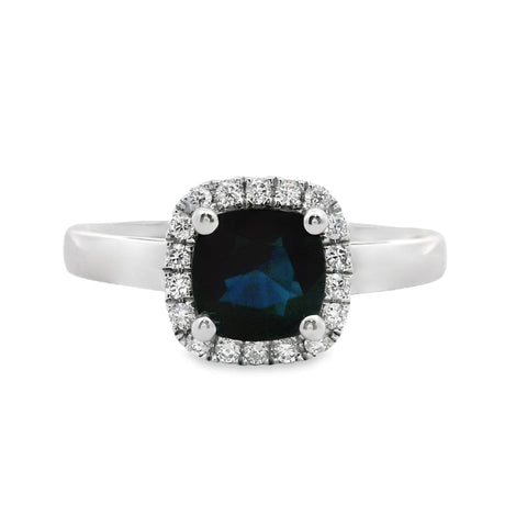 9ct White Gold Natural Sapphire And Diamond Halo Set Ring