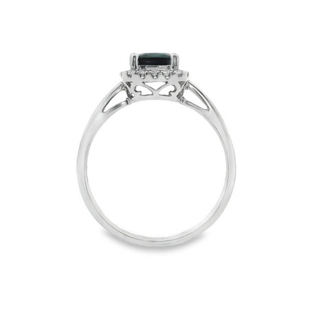 9ct White Gold Natural Sapphire And Diamond Halo Set Ring