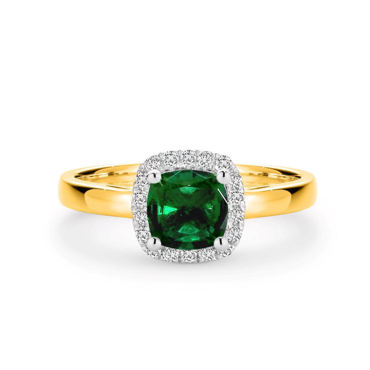 9ct Yellow Gold Lab Grown Emerald And Diamond Halo Set Ring