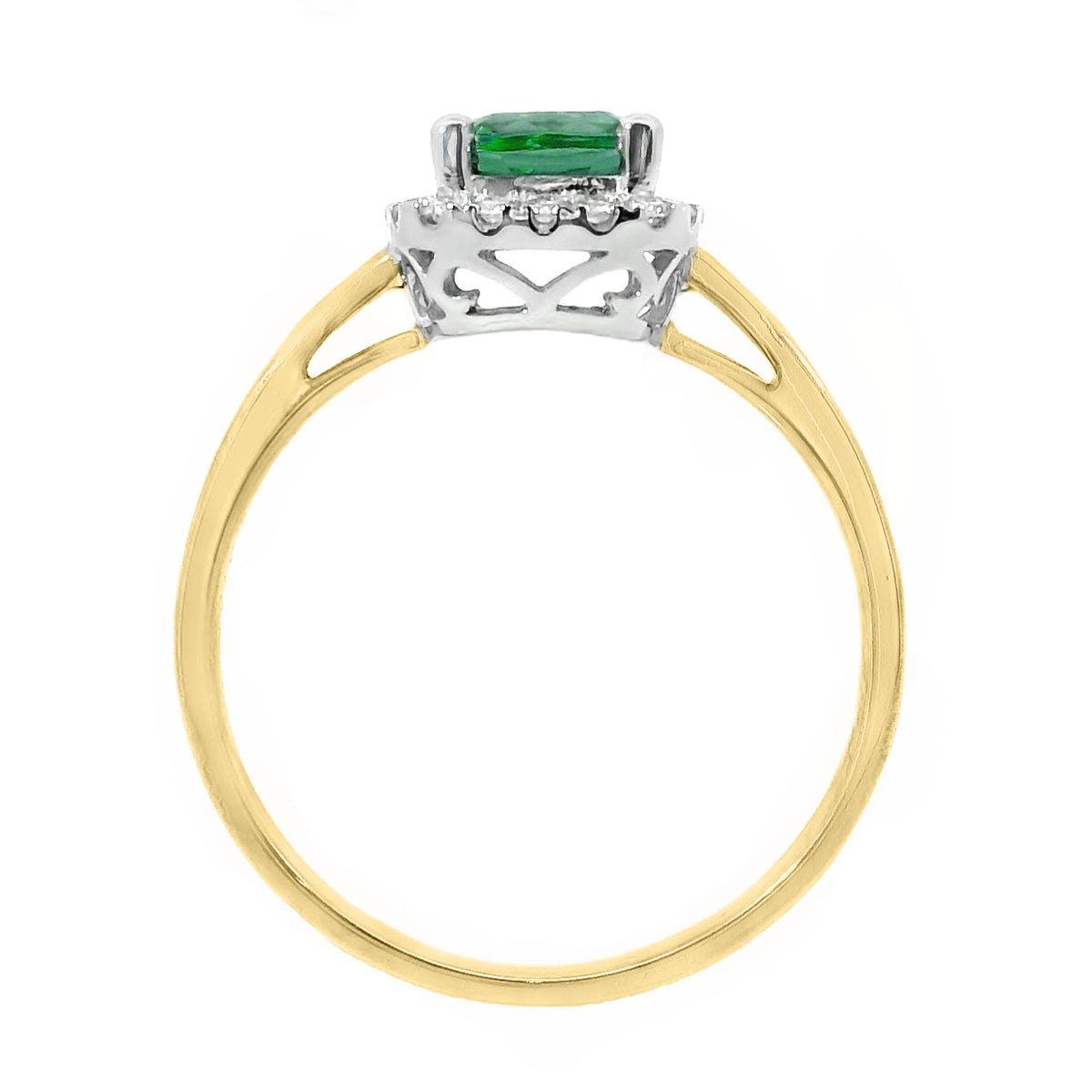 9ct Yellow Gold Lab Grown Emerald And Diamond Halo Set Ring