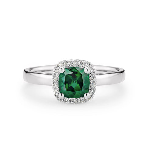 9ct White Gold Lab Grown Emerald And Diamond Halo Set Ring