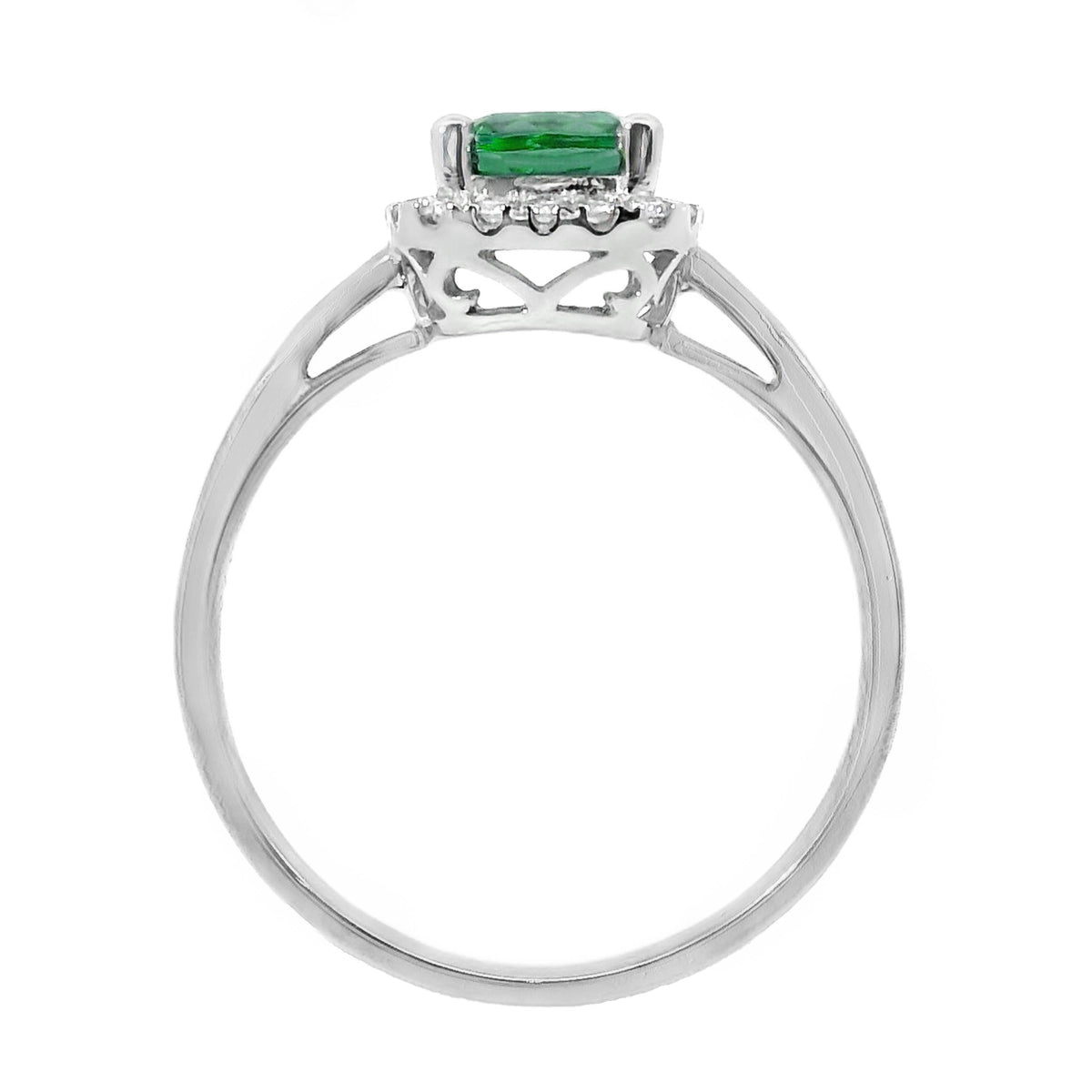 9ct White Gold Lab Grown Emerald And Diamond Halo Set Ring
