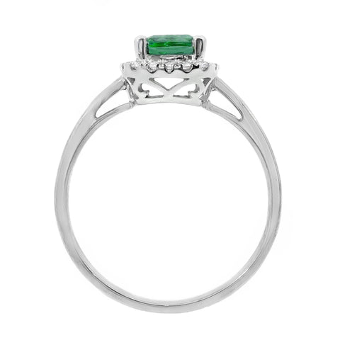 9ct White Gold Lab Grown Emerald And Diamond Halo Set Ring