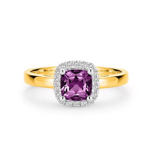 9ct Yellow Gold Amethyst And Diamond Ring